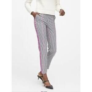 Banana Republic Hayden Pull On Plaid Ankle Pants Pink Velvet Tuxedo Stripe XL